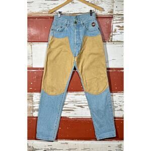 Rare 29w 80s Vintage Zeppelin Suede Front Chap‎ Style Jeans